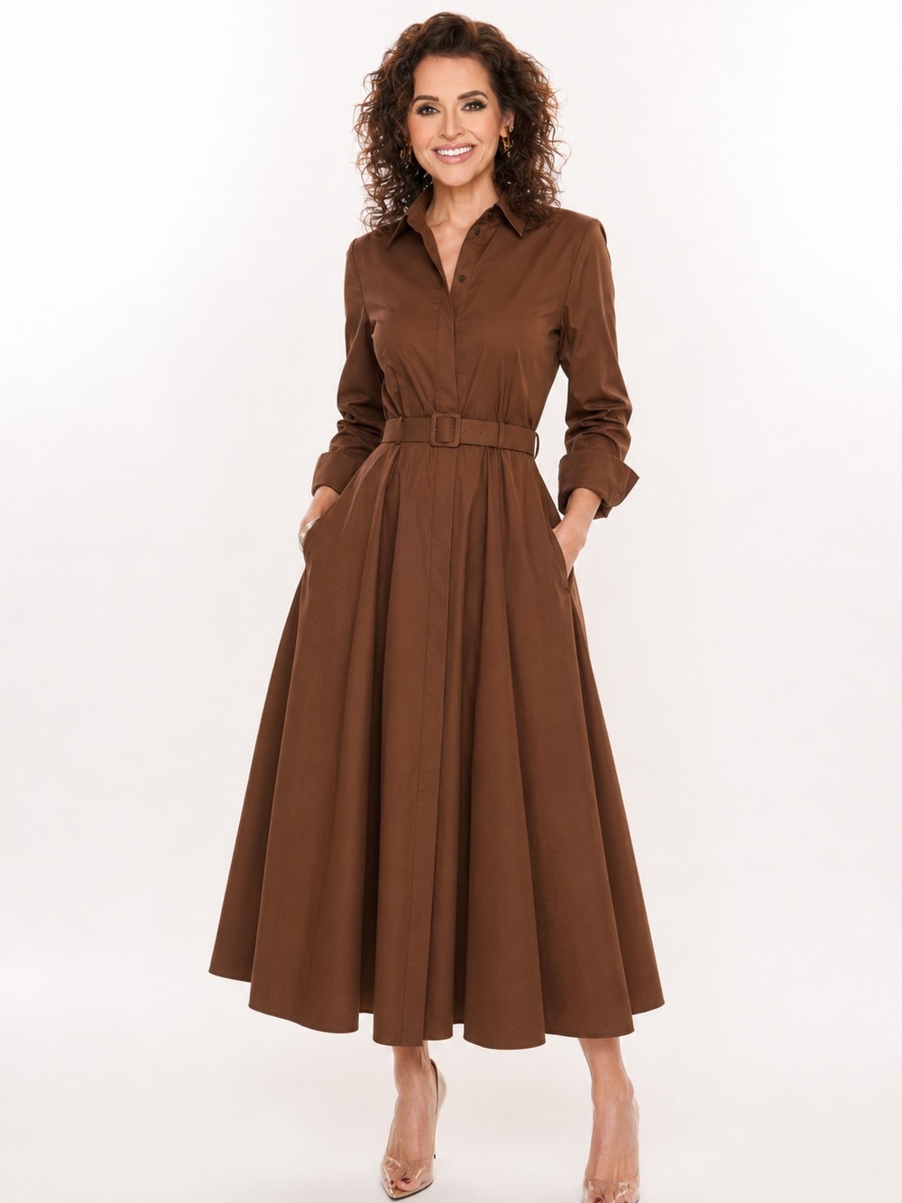 Carolina Herrera Dress New Brown Belted Shirt Dress new with tags